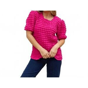 NEW AND THE WHY textured bubble top in hot pink